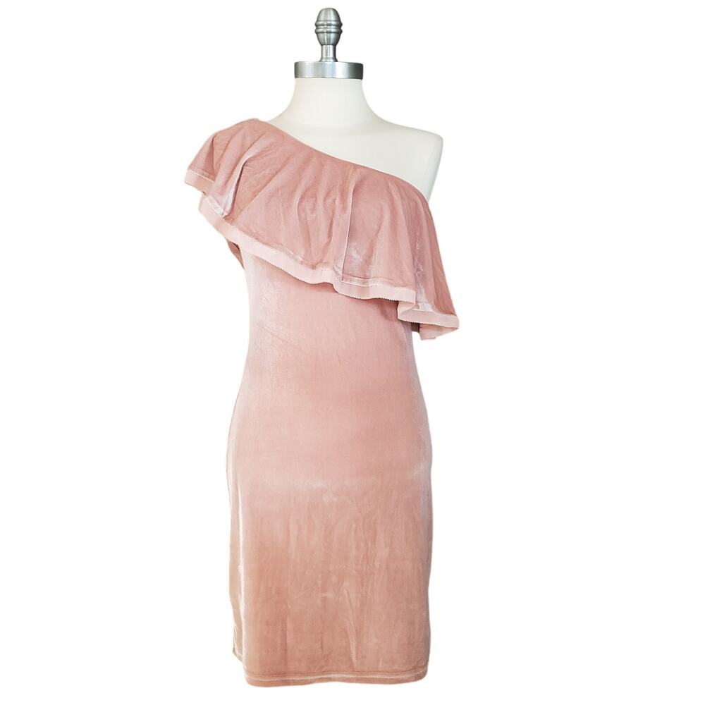SugarLips Pink Velvet‎ One Shoulder Ruffle Mini Dress Size XS Valentines SD1947